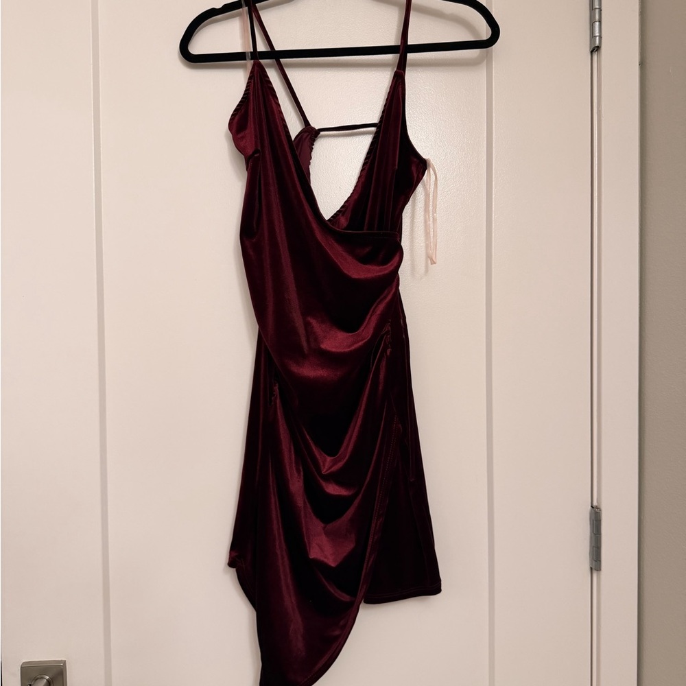 Burgundy Velvet Asymmetrical Windsor Dress